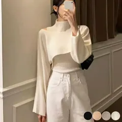 ニット レディース トップス 韓国 セット ハイネック タンクトップ ショート丈 クロップド丈 セーター おしゃれ 秋冬 秋 冬 カジュアル 大人 無地 レイヤード