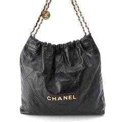シャネル CHANEL22 スモール シャイニーカーフスキン ロゴ ココマーク マトラッセ チェーン ショルダーバッグ AS3260 ブラック【中古】