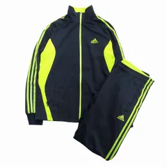 アディダス adidas CLIMALITE トラック ジャケット 上下 2点セット パンツ ジップアップ ジャージ スポーツ ウェア ウォームアップ ロゴ サイド 三本ライン P64978 S 紺 ネイビー ライム イエロー メンズ