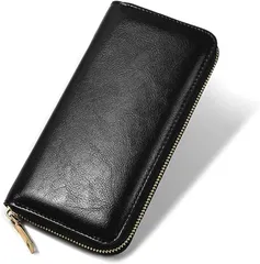 KASSAI 本革長財布 ラウンドファスナー メンズ レディース 大容量 小銭入れ付(ブラック)