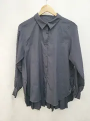 ◇ NATURAL BEAUTY BASIC ナチュラル 薄手 プリーツ フレア 長袖 シャツ ブラウス サイズM ネイビー レディース P  【1402270016917】