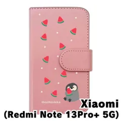 【新品未使用】Redmi Redmi Note 13 Pro+ 5G (MZB0GX7JP) スマホケース 手帳型 (色：ピンク×柄：ペンギンとスイカ)moimoikka ペンギン 動物 flip2-13proplus-pk-20139