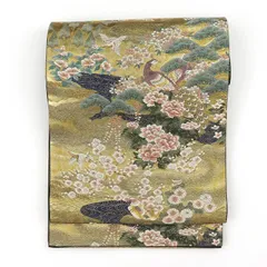 袋帯 ふくろ帯 礼装用 フォーマル帯 レディース 正絹 金 重厚感 松 牡丹 孔雀 長さ431cm 幅31cm 仕立て上がり帯 即日発送