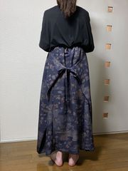 【着物リメイク】シルク・２WAYラップ風ロングスカート・正絹小紋使用・ブルーグレー＆江戸紫