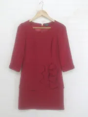 ◇ Riccimie NEW YORK リボン 七分袖 ミニ ワンピース サイズ1 レッド系 レディース E  【1303070004251】