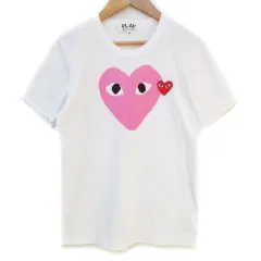 プレイコムデギャルソン PLAY COMME des GARCONS Tシャツ カットソー 半袖 クルーネック プリント ハート柄 M 白 ホワイト /FF30 ■GY27