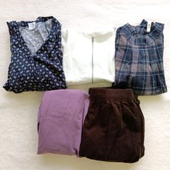 【コーデ売り】コーエン　coen　ピュアブレイク　Pure Break クラウドナイン　アースミュージックアンドエコロジー　ジーユー　パーカー　トップス　スカート　ジーンズ　ワンピース　チェック柄　ペイズリー柄　白　紺　パープル　ブラウン　良品　セット売り