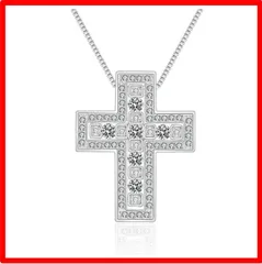 【送料無料 】シルバー Lucliss クロス ネックレス 国内メーカー ジルコニア ダブル 18K 金メッキ 【 シルバー 】 メンズ レディース 18金 G