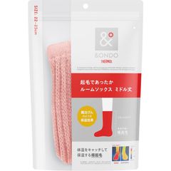 &ONDO アンドオンド 起毛であったかルームソックス ミドル丈 22-25cm ピンク 魔法びんのような保温効果 冷え対策 防寒 冬 あったかグッ