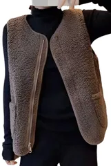 [エンプティオ] ポケット付き ルームウェア ジップ ベスト 前開き レディース ボア 部屋着 モコモコ お洒落 可愛い 丸首 短め ポケット体型カバー トップス 前ファスナー 室内 セットアップ モード 防寒 アッタカ 保温 [チョコレートブラウン] [L]