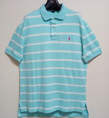 POLO Ralph Lauren ポロラルフローレン ポロシャツ 半袖 ターコイズブルー ボーダー サイズM(メンズL〜XL相当大きめ)