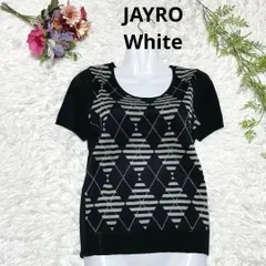 M 極美品✨ JAYRO White ジャイロホワイト 半袖ニット 春ニット ダイヤモンド柄 シックなアーガイルチェック デイリーからオフィスシーンまで幅広くお使いいただけるおすすめの一枚です。サイズ2 S674 0496