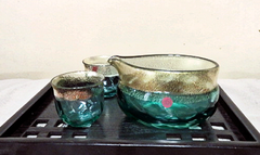 津軽ビードロ　酒器セット(トルコ・金箔）