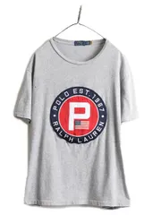 【お得なクーポン配布中!】 ポロ ラルフローレン 星条旗 Pロゴ ワッペン 刺繍 半袖 Tシャツ XL 灰