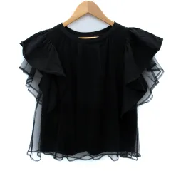 ロペピクニック ROPE Picnic カットソー 半袖 ラウンドネック チュール フリル 38 M 黒 ブラック /SM22