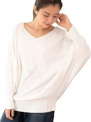 Sakoiyu(サコイユ) ドルマン ニット Vネック トップス ゆったり セーター レディース( ホワイト,  4L-5L)