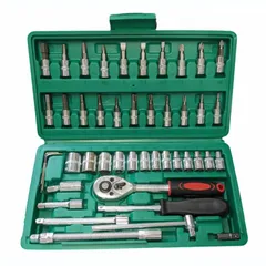 ソケットレンチセット 46点セット 差込角6.3(1/4インチ) バイク 自転車 スリーブ ラチェットレンチ ドライバー ツール 修理 ケース付[送料無料(一部地域を除く)]