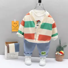 ☆ オレンジ ☆ 80cm ☆ 幼児服 lycardwide キッズ 幼児服 3点セット カーディガン ボーダー柄 上下セット セットアップ Tシャツ ズボン 子供服 男の子 ジュニア 洋服 子供 幼児 子ども こども トドラー
