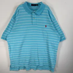 古着 ポロ・ラルフローレン POLO RALPH LAUREN 半袖 ポロシャツ ロゴ 刺繍 2ボタン 大きいサイズ 2XB  水色系 ボーダー メンズ