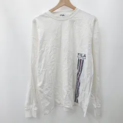 ◇ ⊂ FILA フィラ ワンポイント 長袖 丸首Tシャツ サイズM ホワイト系 メンズ E  【1506130014010】