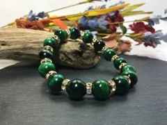 パワーストーン　ブレスレット　グリーンタイガーアイ　12mm（ゴールド）メンズ・レディース　男性・女性　数珠ブレス　開運 [k]　