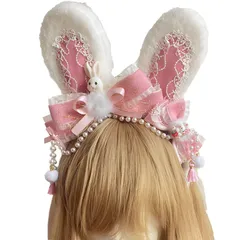 Cicogna うさ耳 カチューシャ うさぎ 耳 カチューシャ リボン 可愛い ロリータ ゴスロリ 萌え レース バニーガール コスプレ コスチューム ハロウィン 仮装 ピンク