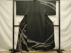 平和屋着物■訪問着　刺繍　絞り　枝垂れ桜　黒地　金彩　正絹　逸品　DAAQ0229op