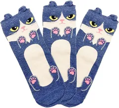 Banane D'or 猫柄 靴下 レディース ソックス アニマルソックス セット( ネイビー3足,  Free Size)