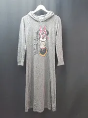 ◇ Disney フード付き プルオーバー ミニーマウス 透け感なし 長袖 ロング ワンピース サイズM グレー レディース E 【1309040074774】