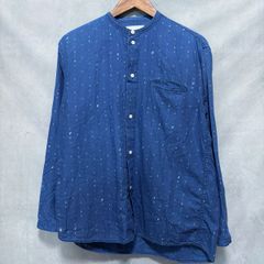 Porter Classic ポータークラシック HAND WORK INDIGO DYE SHIRT コットン インディゴ 手染 バンドカラー 長袖 シャツ size.S ブルー 総柄