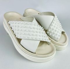 Christian Louboutinクリスチャン ルブタン・HABIB レディース スパイクスタッズ付き レザー クロスストラップ プラットフォーム サンダル 厚底(35)ブランド レディース靴 ホワイト