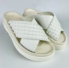 Christian Louboutin★クリスチャン ルブタン・HABIB レディース スパイクスタッズ付き レザー クロスストラップ プラットフォーム サンダル 厚底(35)ブランド レディース靴 ホワイト