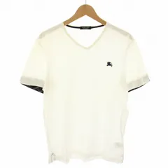 バーバリーブラックレーベル BURBERRY BLACK LABEL Tシャツ カットソー Vネック 半袖 騎士刺繍 コットン 3 白 ホワイト 紺 ネイビー D1P16-115-02 /YT ■GY12
