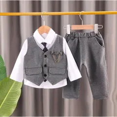 ☆ グレー ☆ 110CM ☆ セットアップ フォーマル キッズ pmykidssetup01 スーツ セットアップ 男の子 パンツスーツ パンツ ベスト 長ズボン ズボン 長袖シャツ 長袖 シャツ ネクタイ フォーマル 幼児 子供服 子供用