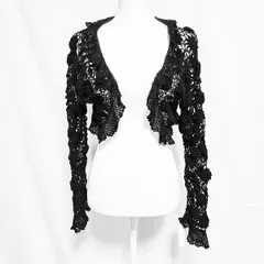 #anc カネコイサオ KANEKO ISAO カーディガン 黒 ボレロ 花モチーフ レース編み ドルマンスリーブ レディース [935217]