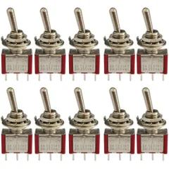 2A 250V (赤) / 6A 125V 10個SPDTミニマイクロトグルスイッチ、オン/オン/オン3ピン3ポジションミニチュアトグルスイッチAC CESFONJER