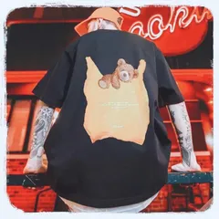 オーバーサイズ　大きめ　tシャツ　ビッグシルエット　プリント　ストリート　黒　ブラック　ヒップホップ　ダンス　部屋着　ユニセックス　男女兼用　ルーズ　バックプリント　クマ　個性的　かっこいい　人気　新品未使用　ゆるだぼ　韓国　オルチャン