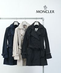 MONCLER DURENNE フリルトレンチコートプリーツ ナイロン ネイビー