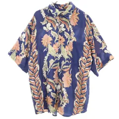 Hilo Hattie ヒロハッティ 90s シルク オールド 花柄 半袖 アロハシャツ L ブルー系 メンズ 古着