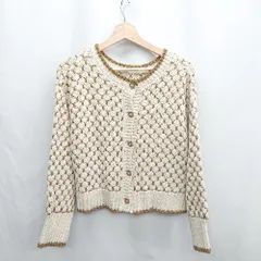 ◇ ⊇ LOWRYS FARM 総柄 長袖 ニットカーディガン サイズF オフホワイト ブラウン レディース E  【1410290019863】