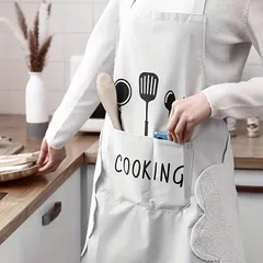 ユニセックス防水＆耐油エプロン　手拭きポケット付き 料理　清潔　保護に最適 ストラップ 男女兼用 白 ホワイトのサムネイル