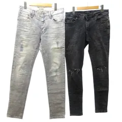 ベルシュカ Bershka スキニーデニム ジーンズ 2点セット おまとめ ストレッチ ダメージ加工 色落ち加工 グレー 黒 ブラック