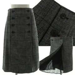 バナナリパブリック BANANA REPUBLIC グレンチェックスカート プリーツレース切替え ミディ丈 パイピング ストレッチ ブラック 黒 ホワイト 白 2