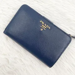 PRADA プラダ サフィアーノ レザー 二つ折り財布 メタル ネイビー