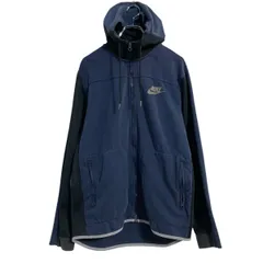 NIKE プリントスウェット パーカー M ネイビー ブラック ナイキ スポーツ ジップアップ 古着卸 アメリカ仕入 a702-7216