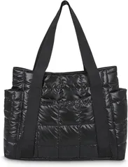 MT's SHOP トートバッグ レディース A4 大容量 軽量 光沢 キルティング ふわふわ サイドポケット 肩掛け 手提げ マザーズ 通勤 SH387( ブラック)