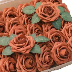 造花 薔薇 バラ バーントオレンジ 25本セット おしゃれ かわいい インテリア フェイク フラワー 花 ローズ ドライフラワー風 パーティー ウェディング ブライダル 装飾 4-7