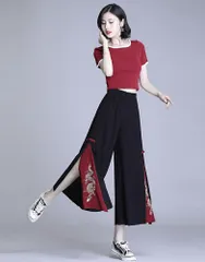 パンツ 龍刺繍 ドラゴン刺繍 ワイドパンツ 袴パンツ 龍 竜 ドラゴン 韓国ファッション 和柄 和装 和服 ガウチョ 竜刺繍 雅 大和撫子 着物 昭和レトロ 花魁 写真撮影 学園祭 文化祭 古典美人服 和風 はいから 大正ロマン 卒業式