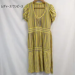 ノーブランド レディース ワンピース ロング 半袖 イエロー×グレー×ストライプ