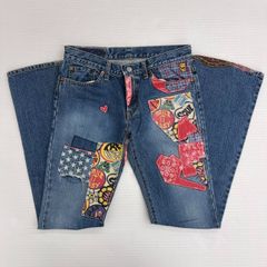 【希少/S】Hysteric Glamour ヒステリックグラマー ブーツカット パンツ フレア デニム ジーンズ ボトムス/パッチーワーク 接ぎ接ぎ 柄 インディゴ/綿 コットン/日本製/2AP-3202/ 服飾 (72-2025-0508-KO-003)